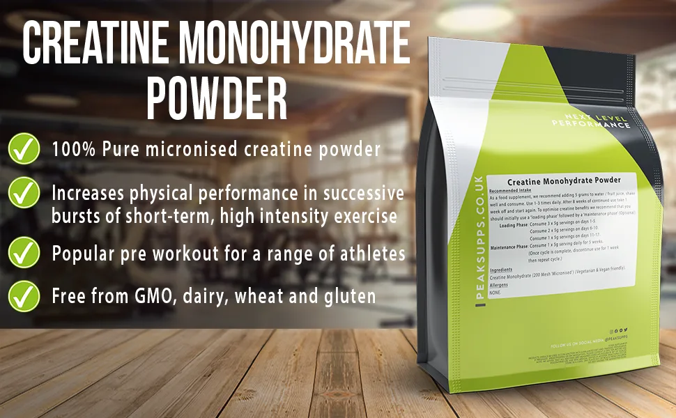 Creatine Monohydrate Powder | Pure | Micronised | Vegan (2Kg 1Kg x2) 2kg (1kg x 2) - Peak Supps Creatine Monohydrate Powder