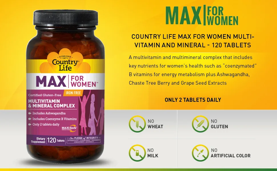 Country Life Max for Women Multivitamin & Mineral Complex with Iron 120 Tablets - product information 2