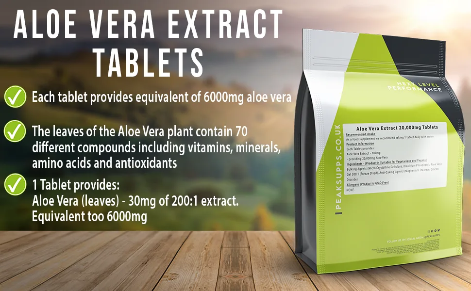 Aloe Vera Extract 10 000mg Tablets | Vegan Friendly (90) 90 Tablets - Peak Supps Aloe Vera Extract Tablets