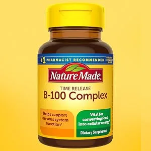 Nature's Way B-100 Complex with B2 Coenzyme 100 Capsules - Photograph of directions for taking this Nature Made Vitamin B-complex dietary supplement