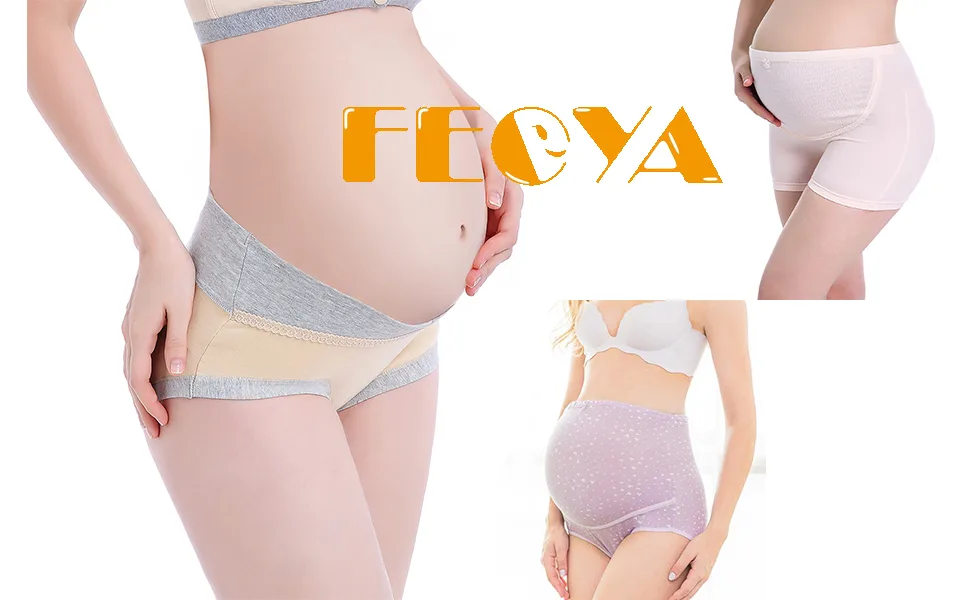 FEOYA Maternity Shorts Knickers High Elastic Cotton Safety Shorts Pants 2pcs L (110-132 lb) Brief Hohe Taille 004 - Mujer Bragas Maternidad Algodón para Embarazadas Calzoncillo Ajustable de Pre-mamá
