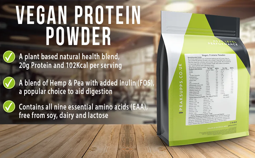 Flavoured Vegan Protein Powder - Pea Protein Isolate Hemp Protein Inulin (FOS) (Butterscotch 3kg) Butterscotch 3kg - Peak Supps Vegan Protein Powder