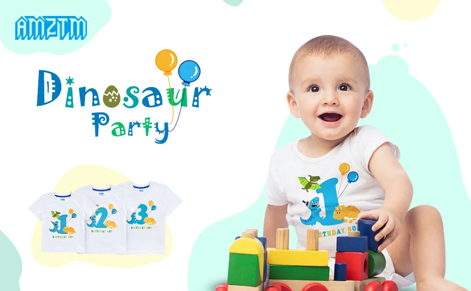 AMZTM 1st Boy Dinosaur Birthday Shirt Dinosaur First Birthday Outfits for Toddler Baby 80 White - product information 26