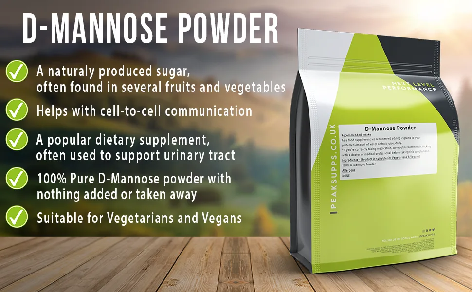 D-Mannose Powder 250g | Pure | Urinary Tract Support | Vegan | GMO Free - Peak Supps D-Mannose Powder