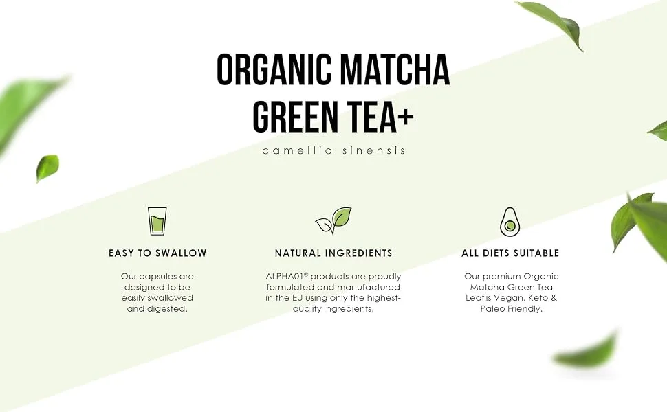 Organic Matcha Green Tea Extract 1360mg - Boosted with Turmeric Acerola & Black Pepper 90 Vegan Capsules. - Organic Matcha Green Tea Extract Capsules - 1360mg