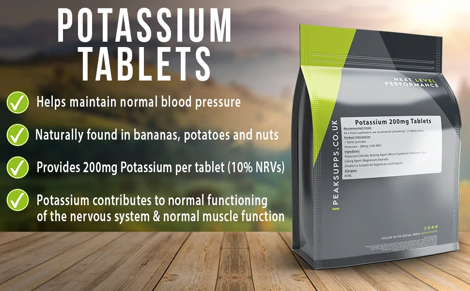 Potassium 200mg Tablets - Nerve & Muscle (360 Tablets) - Peak Supps Potassium Tablets