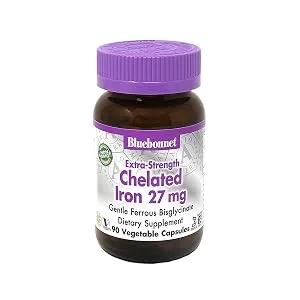 Bluebonnet Nutrition Extra Strength Chelated Iron 27 mg 90 Vegetable Capsules - Chelated Iron 27mg