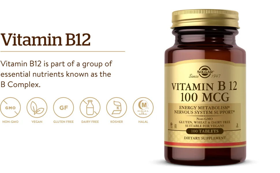 Solgar Vitamin B12 100 mcg 100 Tablets - Solgar