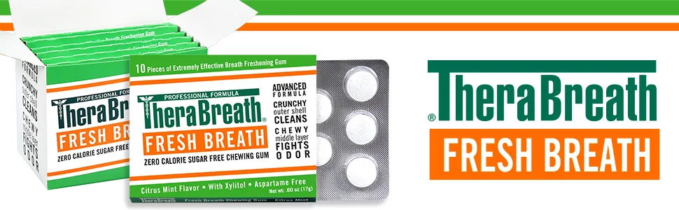 TheraBreath Fresh Breath Sugar Free Chewing Gum Mild Vanilla Mint Flavor 10 Pieces Pack of 6 - TheraBreath