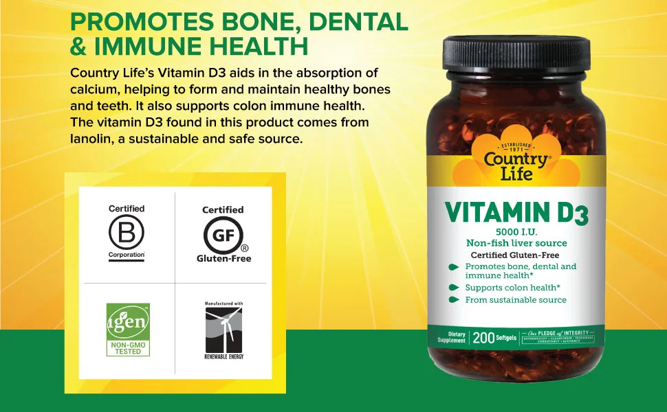 Country Life Vitamin D3 5000 IU 200 Softgels - B002J0PDZG
