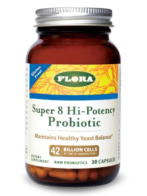 Flora Udo's Choice Super 8 Hi-Potency Probiotic 30 Capsules - Super 8, probiotic, bottle