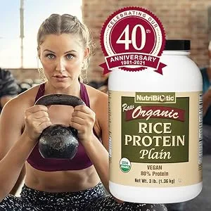 NutriBiotic Certified Organic Rice Protein Plain, 3 Pound | Low Carbohydrate Vegan Protein Powder | Raw, Certified Kosher & Keto Friendly | Made Without Chemicals, GMOs & Gluten | Easy to Digest - Organic Rice Protein - Plain - 3001 - image