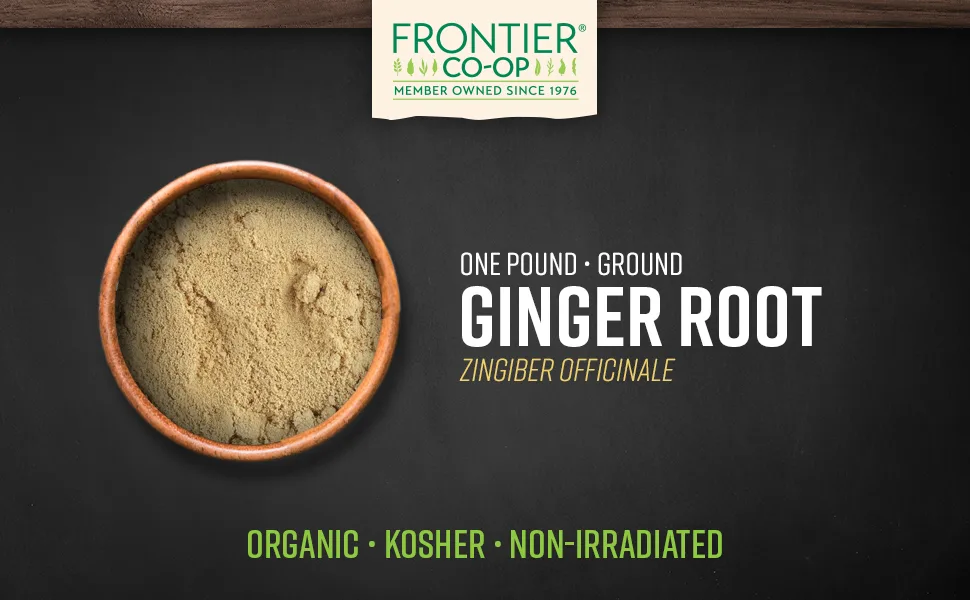 Frontier Natural Products Organic Ground Ginger Root 16 oz (453 g) - Frontier Co-op Ginger Root Powder, Certified Organic, Kosher, Non-irradiated