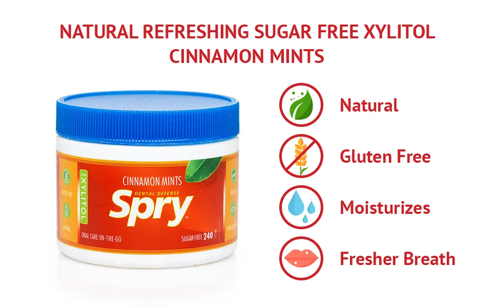 Xlear Spry Cinnamon Mints Sugar Free 240 Count (144 g) - peppermint bark nutpods peppermint mint leaves
