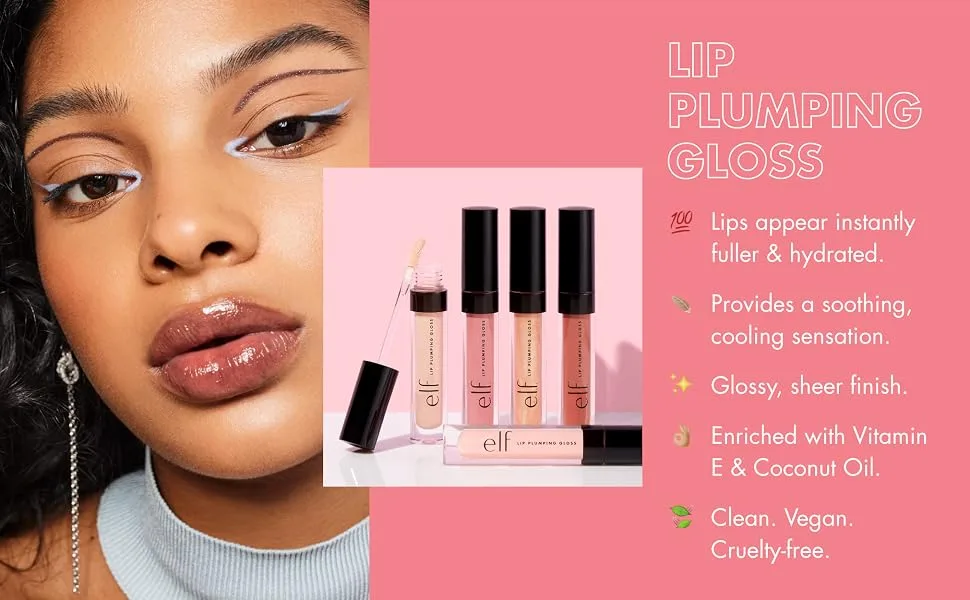 E.L.F. Lip Plumping Gloss Sparkling Rose 0.09 fl oz (2.7 g) - Lip Plumping Gloss
