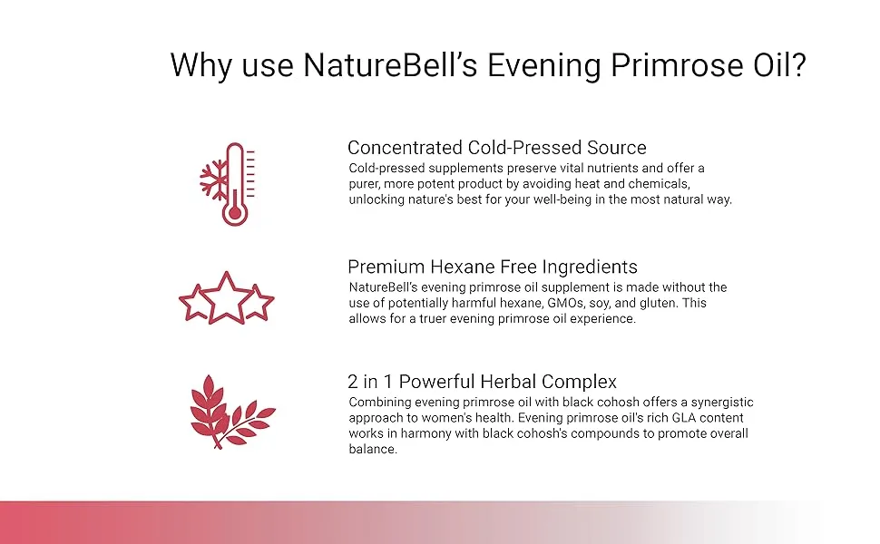 NatureBell NatureBell Evening Primrose Oil with Black Cohosh 1,300 mg Per Serving - 300 Mini Softgels - product information 3