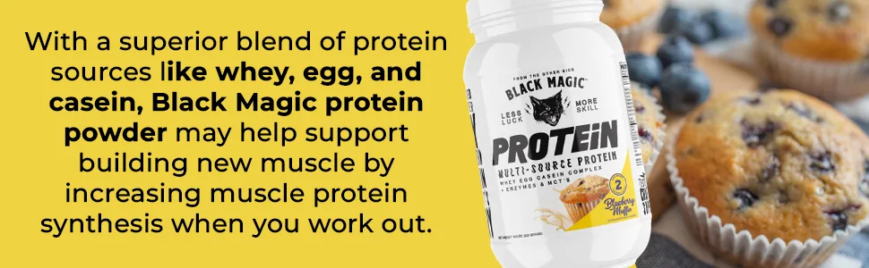 Worldwide Nutrition Bundle, 2 items: Black Magic Multi-Source Protein Powder - Whey, Egg Albumin Enzymes, Micellar Casein & MCTs - Bodybuilding -Blueberry Muffin Flavor - 2 LB & multi-purpose keychain - MODULE 2