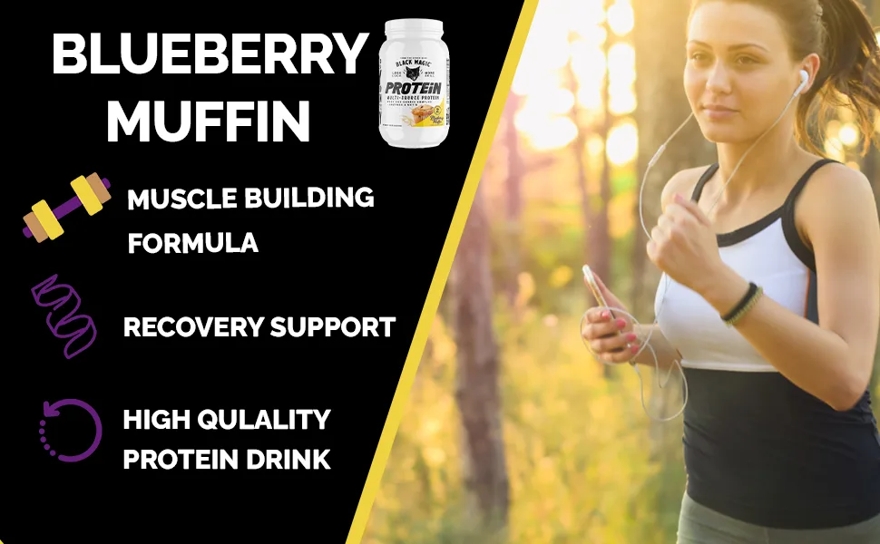 Worldwide Nutrition Bundle, 2 items: Black Magic Multi-Source Protein Powder - Whey, Egg Albumin Enzymes, Micellar Casein & MCTs - Bodybuilding -Blueberry Muffin Flavor - 2 LB & multi-purpose keychain - MODULE 3