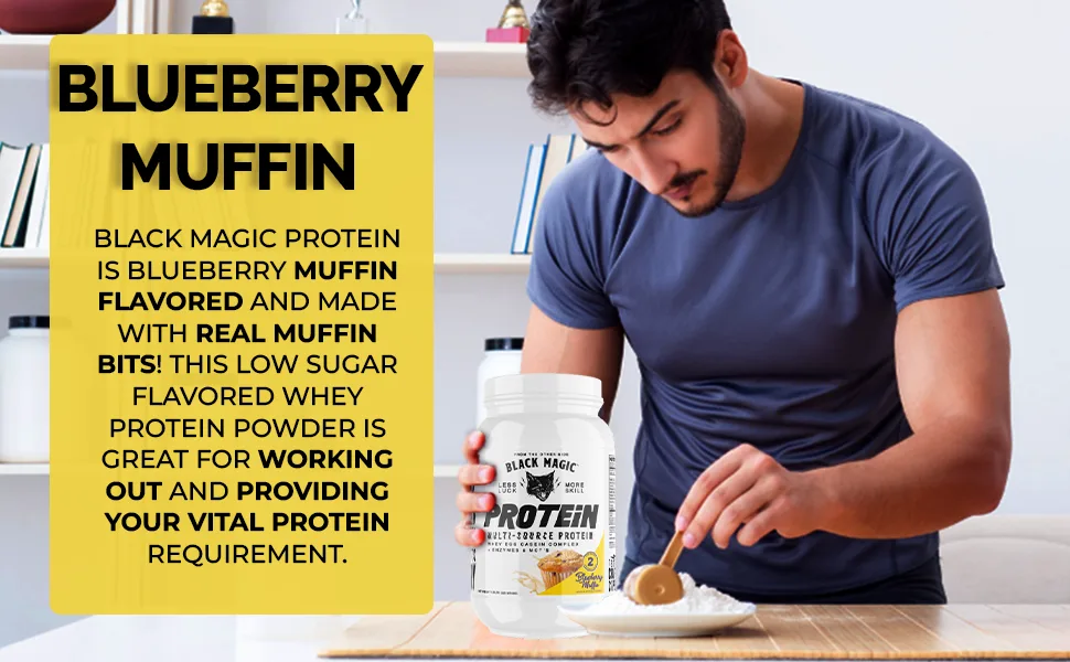 Worldwide Nutrition Bundle, 2 items: Black Magic Multi-Source Protein Powder - Whey, Egg Albumin Enzymes, Micellar Casein & MCTs - Bodybuilding -Blueberry Muffin Flavor - 2 LB & multi-purpose keychain - MODULE 5
