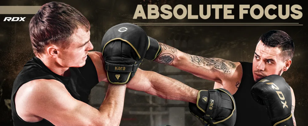 RDX Boxing Pads Curved Focus Mitts, Maya Hide Leather Kara Hook and jab Training Pads, Adjustable Strap Ventilated, MMA Muay Thai Kickboxing Coaching Martial Arts Punching Hand Target Strike Shield - RDX Boxing Pads Curved Focus Mitts, Maya Hide