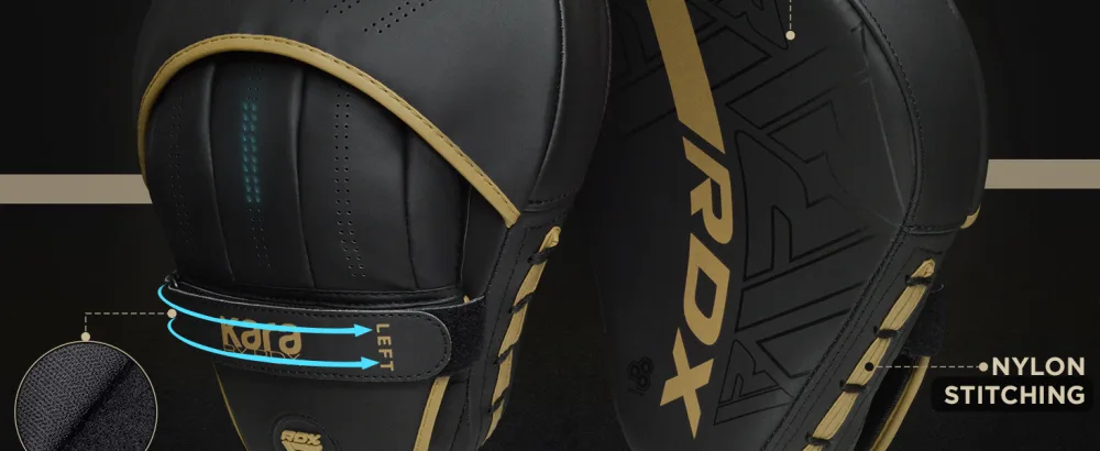 RDX Boxing Pads Curved Focus Mitts, Maya Hide Leather Kara Hook and jab Training Pads, Adjustable Strap Ventilated, MMA Muay Thai Kickboxing Coaching Martial Arts Punching Hand Target Strike Shield - RDX Boxing Pads Curved Focus Mitts, Maya Hide