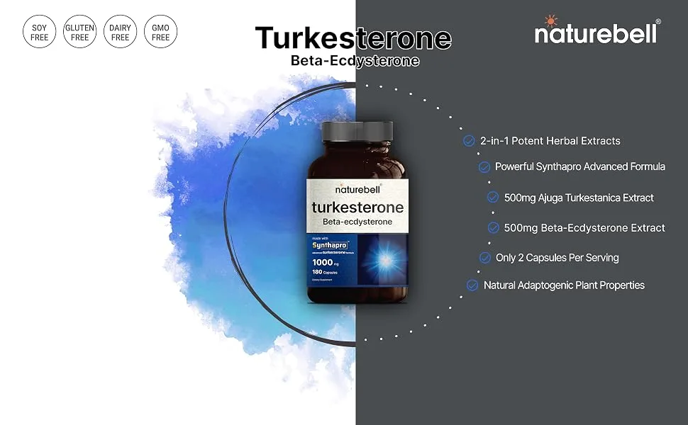 NatureBell Turkesterone  Beta Ecdysterone Ajuga Turkestanic Extract with Hydroxypropyl-Beta-Cyclodexrin - 180 Capsules - turkesterone