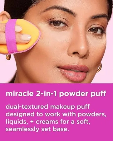 Real Techniques Eye Love Drama Makeup Brush Kit, Professional Eye Brush Set, Soft, Synthetic Bristles, Cosmetic Brushes For Eyeshadow, Eyebrow, Blending, Brows, and Eyelashes, 5 Piece Set - miracle 2-in-1 powder puff