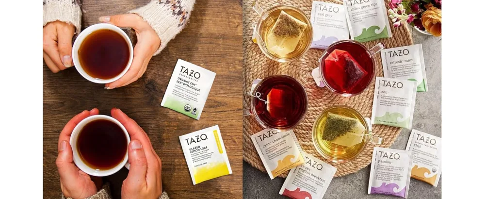 TAZO Tea Bags Sampler, 48 Count Variety Gift Box, 6 Different Flavors, 8 of each with By The Cup Honey Sticks - TAZO Tea Bags