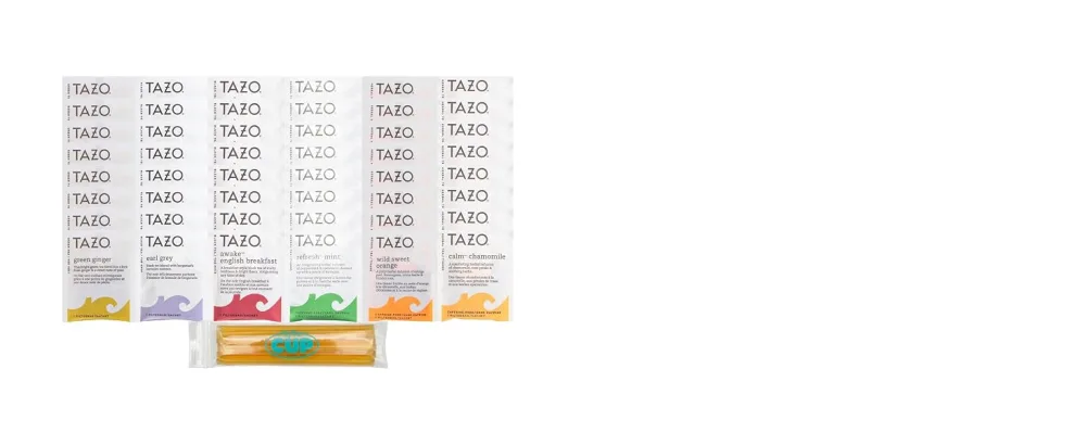 TAZO Tea Bags Sampler, 48 Count Variety Gift Box, 6 Different Flavors, 8 of each with By The Cup Honey Sticks - TAZO Tea Bags