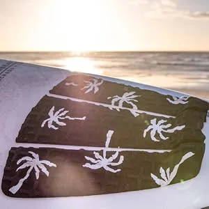 Ho Stevie! Premium Surfboard Traction Pad Black with White Palm Trees 3 Piece, Full Size, Maximum Grip, 3M Adhesive, for Surfing or Skimboarding  - surfboard traction pad