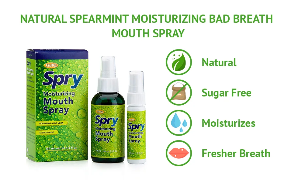 Xlear Spry Moisturizing Mouth Spray Light Mint 2 Pack 4.5 fl oz (134 ml) - dry mouth spray spry mouth rinse aloe spray