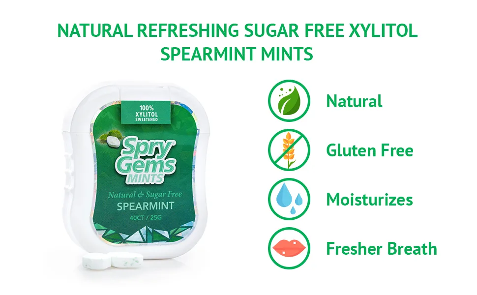 Xlear Spry Gems Mints Spearmint  40 Count 25 g - peppermint bark nutpods peppermint mint leaves