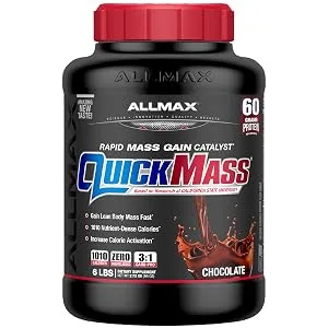 ALLMAX Nutrition QuickMass Rapid Mass Gain Catalyst Chocolate 6 lbs (2.72 kg) - quickmass protein 6 pound gain weight