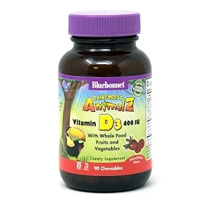 Bluebonnet Nutrition Super Earth Rainforest Animalz Vitamin C Natural Orange Flavor 90 Animal-Shaped Chewables - Vitamin D3