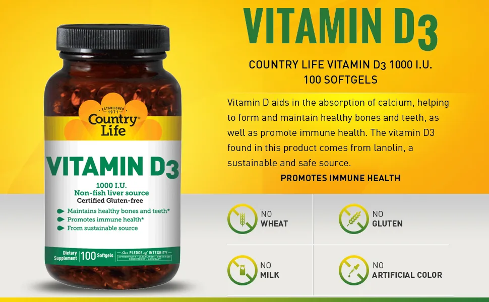 Country Life Dry Vitamin D 1000 IU 100 Tablets - product information 2