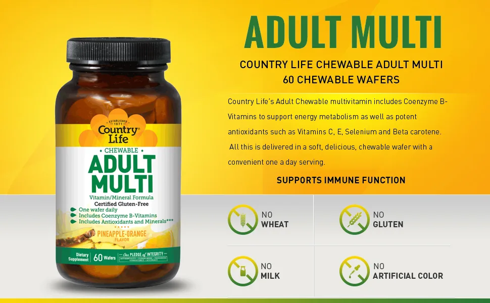 Country Life Chewable Adult Multi Pineapple-Orange 60 Wafers - product information 2