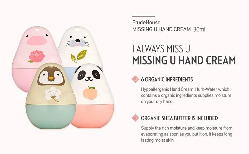 Etude House Missing U Hand Cream #4 Pink Dolphin 1.01 fl oz (30 ml) - Missing U Hand Cream