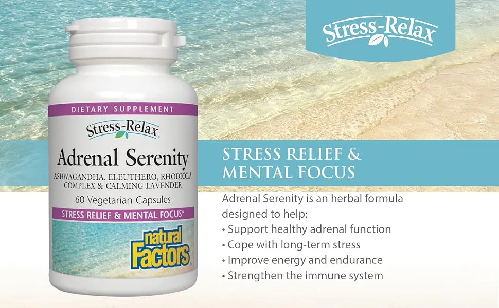 Natural Factors Stress-Relax Serenity Formula with Sensoril 60 Vegetarian Capsules - Stress relief & mental focus
