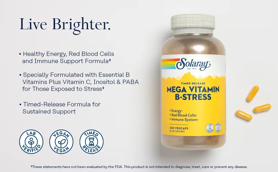 Solaray Mega B-Stress Timed-Release 240 VegCaps - Solaray Mega Vitamin B - Stress Support, 240ct