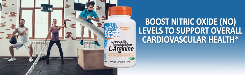 Doctor's Best Sustained Plus Immediate Release L-Arginine 500 mg 120 Bilayer Tablets - L-Arginine Powder cardiovascular health immune system athletic endurance athletic performance