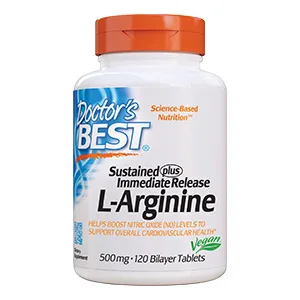 Doctor's Best Sustained Plus Immediate Release L-Arginine 500 mg 120 Bilayer Tablets - L-Arginine Powder cardiovascular health immune system athletic endurance athletic performance