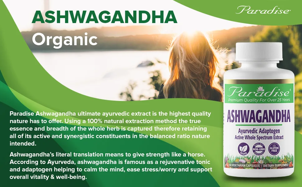 Paradise Herbs Ashwagandha 60 Vegetarian Capsules - Paradise herbs