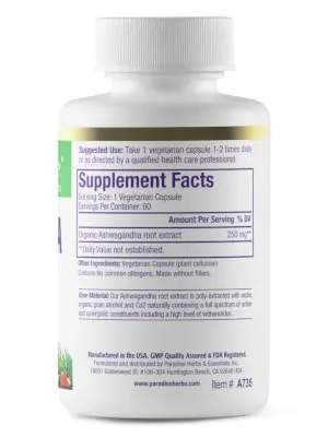 Paradise Herbs Ashwagandha 60 Vegetarian Capsules - Paradise Herbs