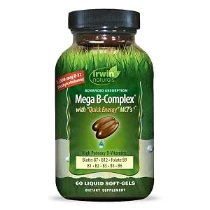 Irwin Naturals Mega B Complex with Quick Energy MCT's 60 Liquid Soft-Gels - mega b complex vitamin