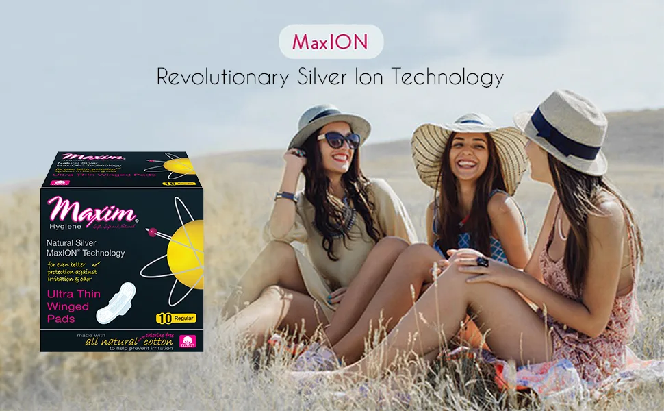 Maxim Hygiene Products Ultra Thin Winged Pads Natural Silver MaxION Technology Regular 10 Pads - odor control pad odor control maxi pad natural feminine pads eco feminine pads organic feminine pads