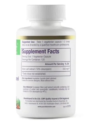 Paradise Herbs Olive Leaf 120 Vegetarian Capsules - Paradise Herbs