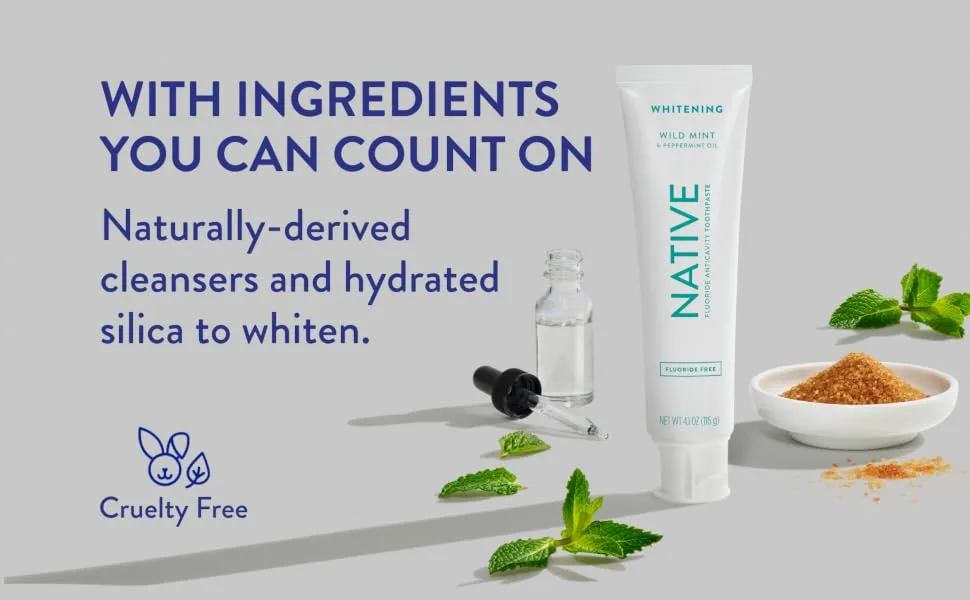 Native Toothpaste Made from Naturally-Derived Cleaners and Simple Ingredients That Safely Whitens Teeth, 4.1 oz, Wild Mint Fluoride Free - 1 Count - Native Toothpaste | Natural Teeth Cleaner with or without Fluoride