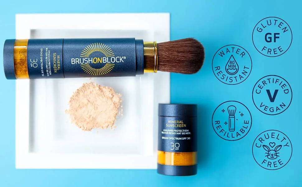 Brush On Block Mineral Sunscreen Powder Refill, Natural Broad-Spectrum SPF 30, Safe for Sensitive Skin, UVA UVB Face Protection, Reef Friendly (Translucent - Refill) - Powder Call Outs