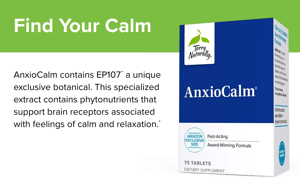 Terry Naturally AnxioCalm - 75 Tablets - Fast-Acting, Non-Drowsy, Non-Addictive Formula - Safe for Adults & Children 4+ Years - Non-GMO - 37 Servings - Find Your Calm