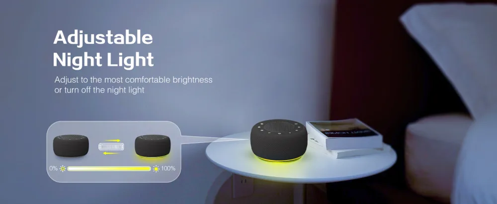 BUFFBEE Sound Machine for Sleeping - White Noise Machine with 18 Soothing Sounds, 30-Level Volume Control, Sleep Timer, Night Light, Compact Noise Maker for Adults, Travel - Adjustable Night Light